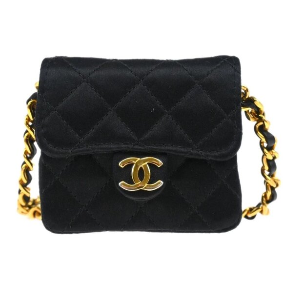 Chanel Black Satin Classic Flap Micro Chain Crossbody Bag Pouch 175555 - Picture 1 of 7